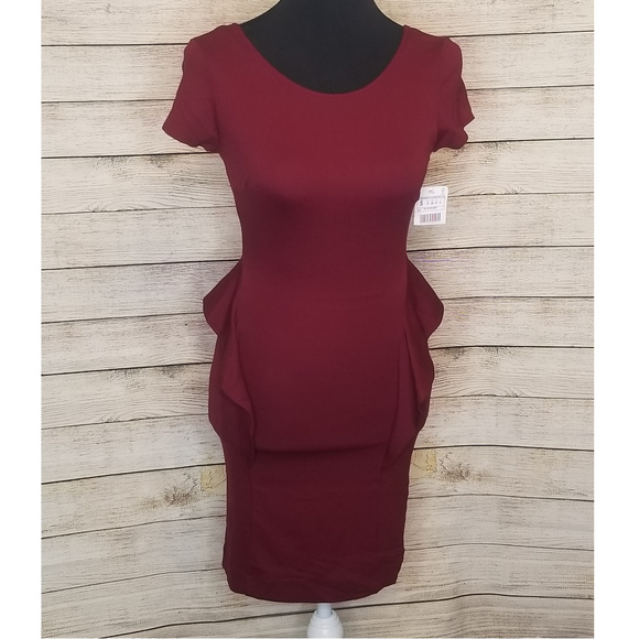 Zara Dresses & Skirts - Zara Trafaluc Burgundy Ruffle Peplum Crew Dress
